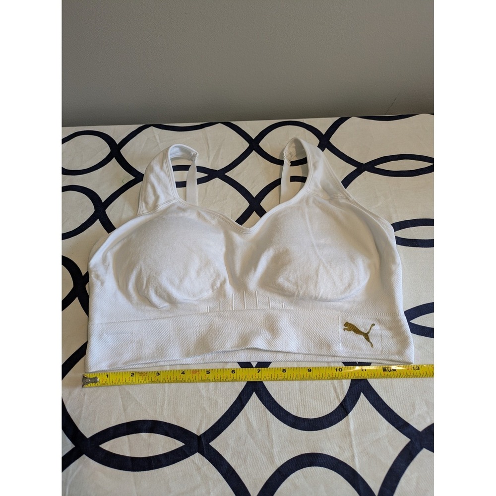 Puma Womens Seamless Sports Bra White Gold Logo Adjustable Straps Size Large